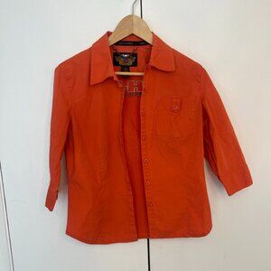 HARLEY DAVIDSON 3/4 Sleeve Button Front ladies shirt Orange Size L - EUC